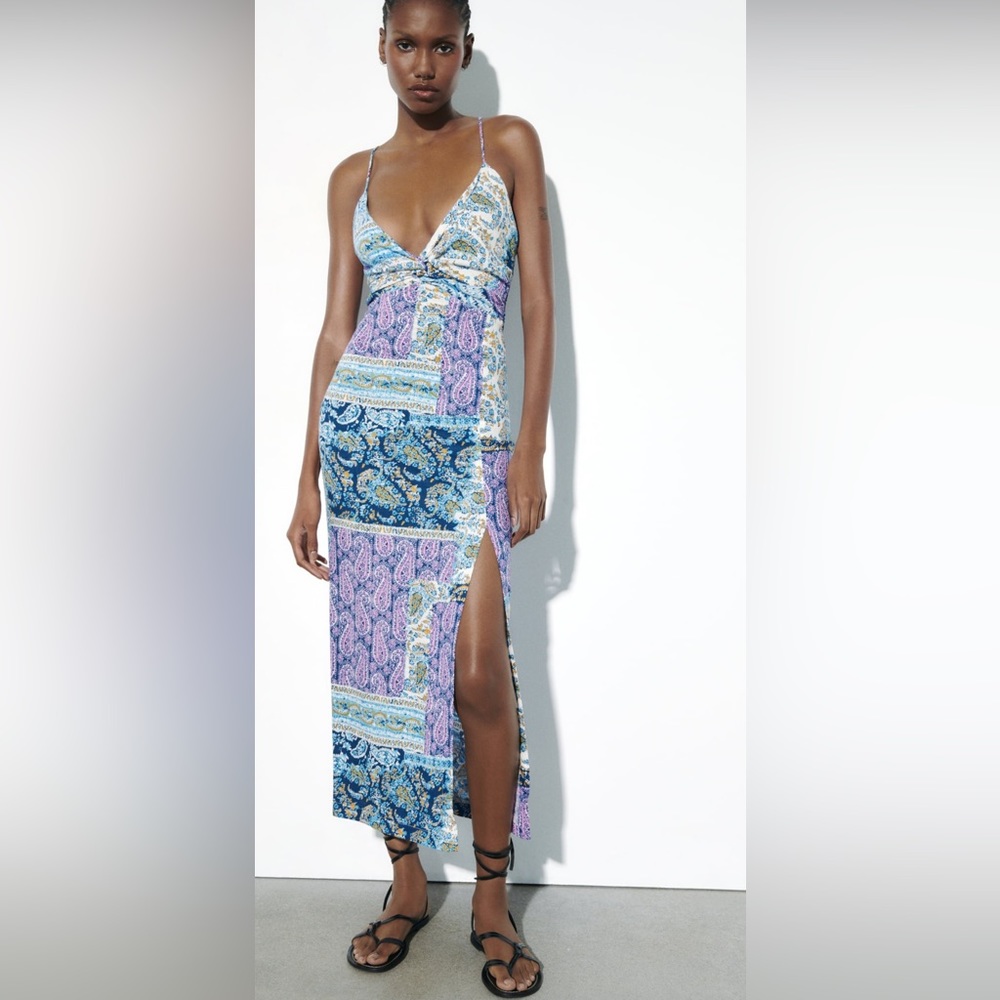 Printed Knotted Midi Dress